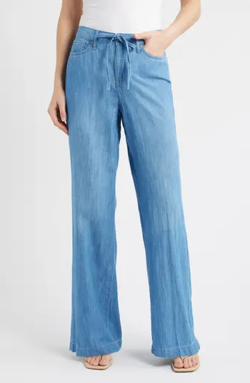 NYDJ Teresa Drawstring Waist Wide Leg Pants in Riviera Sky at Nordstrom Rack, Size 2 | Nordstrom Rack