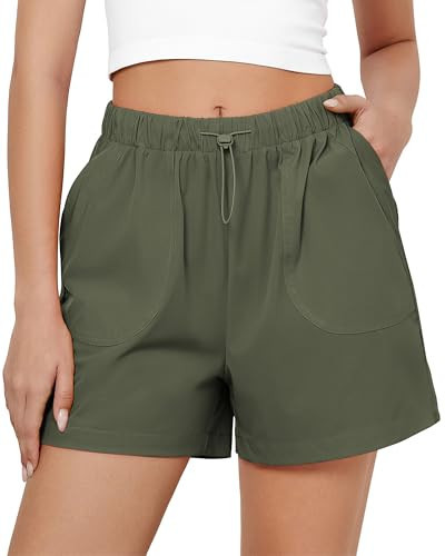 GRAPENT High Waisted Athletic Running Shorts for Women with Quick Dry Fabric for Gym and Outdoor Sports Casual Summer Outfits for Active Lifestyles Color Army Green Large Size 12 to 14 | Amazon (US)