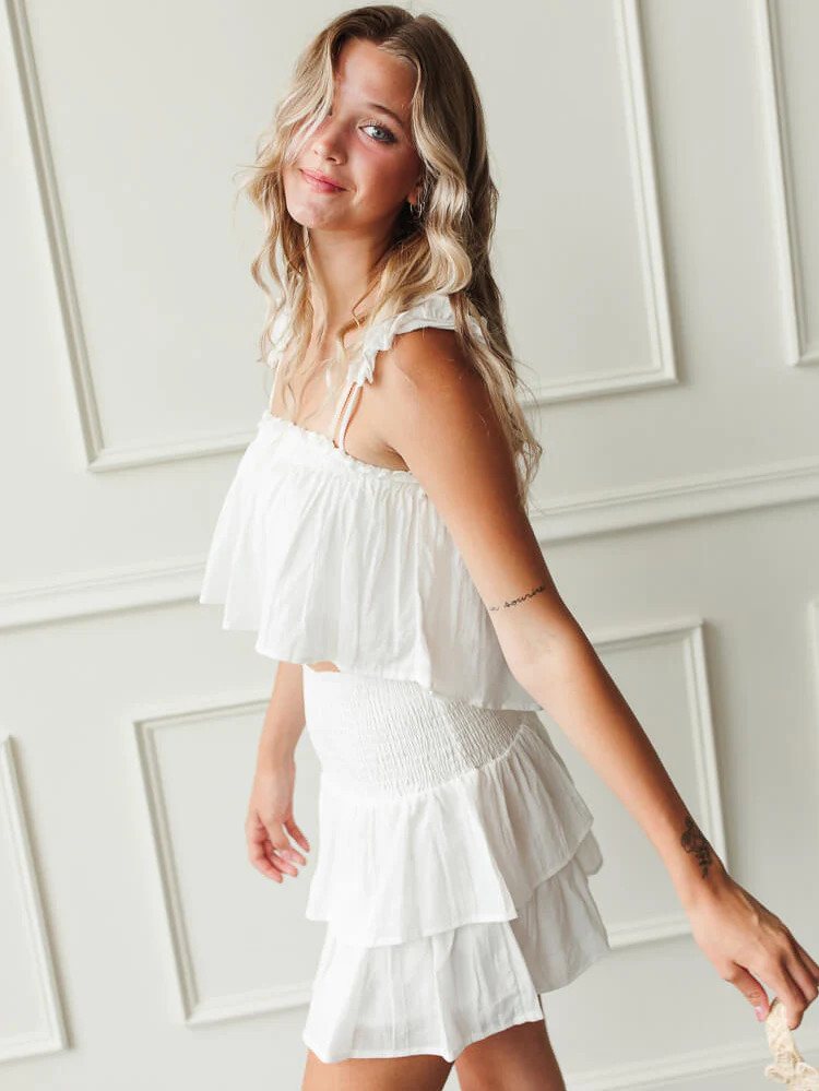 Borneo White Mini Skirt Set | Confête