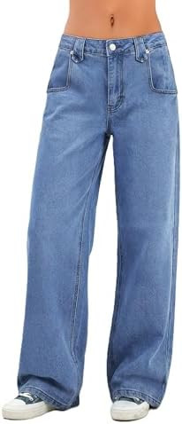EMMIOL Baggy Jeans Women Straight Leg Mid Rise Boyfriend Wide Leg High Waisted Cute Trendy Y2K Lo... | Amazon (US)