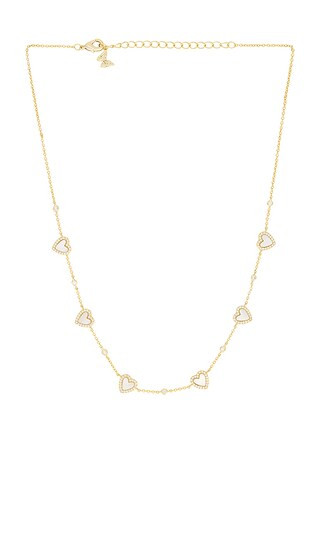 Pave Outlined Colored Stone Multi Heart Necklace in Mother Of Pearl | Revolve Clothing (Global)