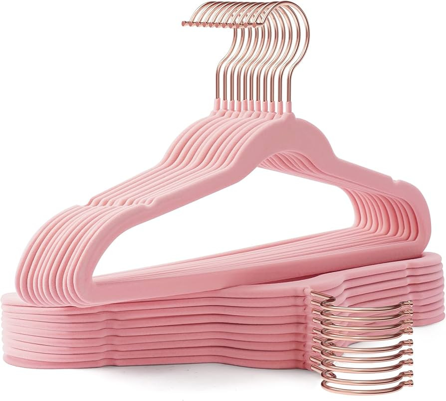 Kids Hangers 50 Pack,14 Inch Kids Velvet Hangers Slim & Space-Saving,Baby Clothes Hangers with 36... | Amazon (US)