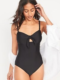 Tie-Front Keyhole Bandeau-Style One-Piece Swimsuit for Women | Old Navy (US)