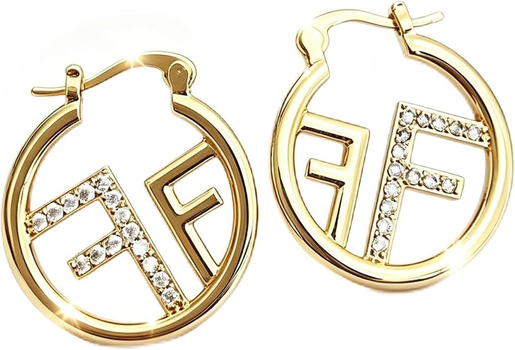 Gold Initial F Luxury Designer Hoop Earrings for Women, Elegant Inspire Jewelry for Party Daily C... | Amazon (US)