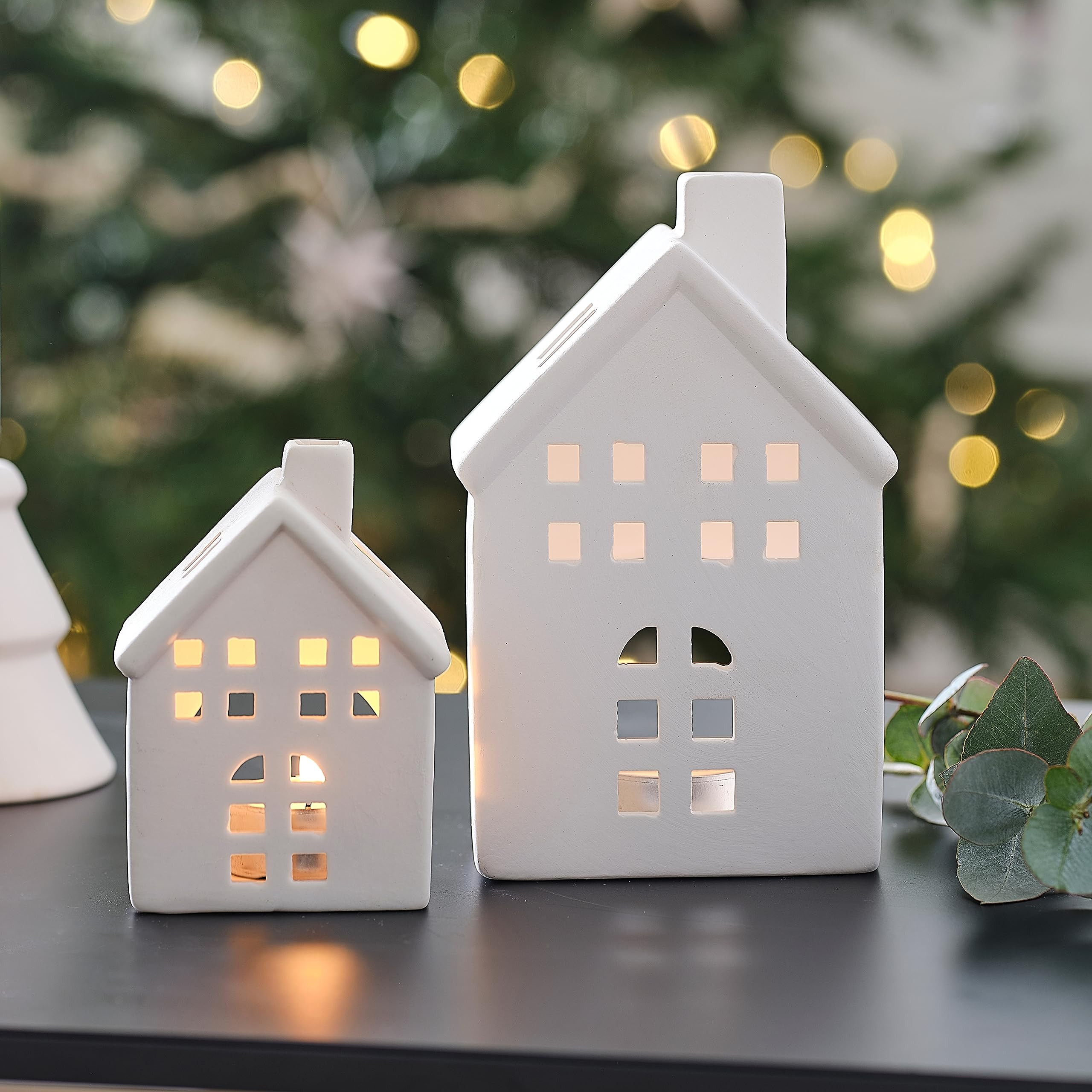Ginger Ray White Ceramic House Tealight Holders Christmas Fireplace Tabletop Decorations 2 Pack | Amazon (UK)