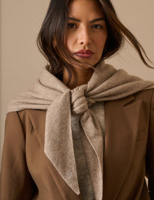 Beige Marle Wool-Blend Large Triangle Scarf | Nobody's Child