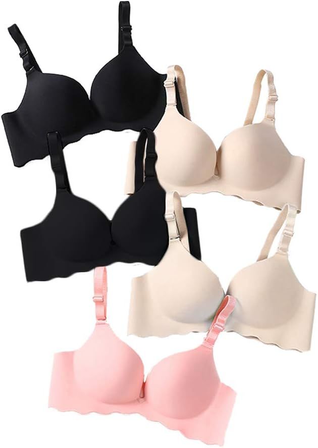 Pack of 5,Women Comfort No Wire Bras Seamless No Show Bra Pack | Amazon (US)