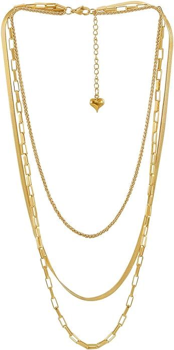 Herringbone Chain Layered Necklace,18K Gold/Silver Plated Snake Chain Long Choker Necklace Dainty... | Amazon (US)