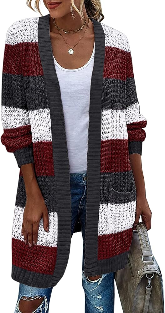 Zeagoo Women's 2025 Fall Open Front Cardigan Long Batwing Sleeve Chunky Knit Sweater Loose Outerw... | Amazon (US)