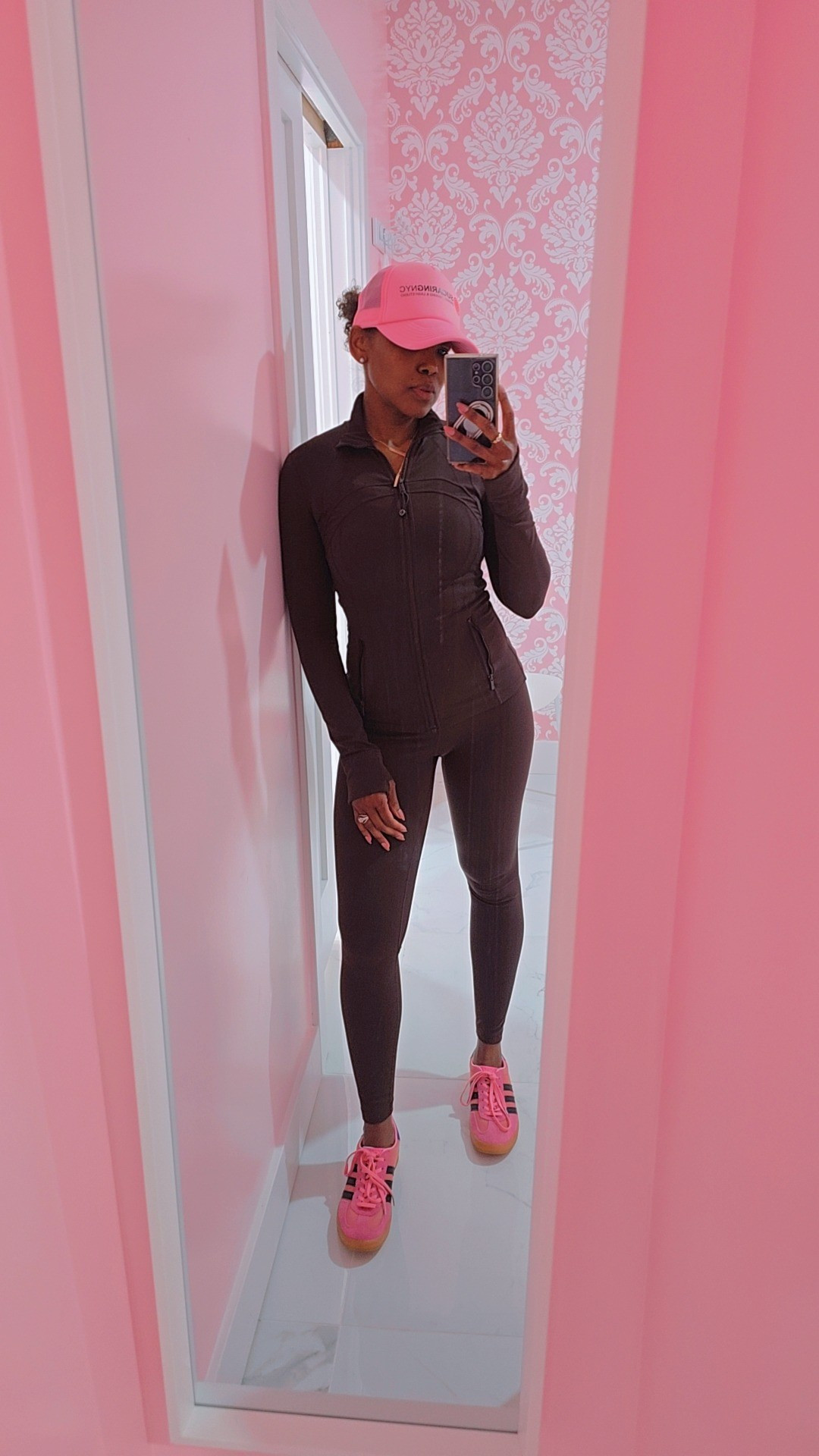 Some brands always get it right. This brown set is fitted, comfortable, and easy to throw on but still looks put together. I kept it simple and let the pink sneakers do what they do.This is my kind of everyday look. Easy fashion for errands, quick meetings, travel… it works.Keywords: sets, brown athleisure set, matching workout set, zip up jacket outfit, fitted activewear, everyday athleisure, casual mom style, neutral outfit, sporty chic, comfortable outfit, travel outfit, errands outfit, ltk outfit, elevated basics

#LTKmomlife #LTKTravel #LTKootd