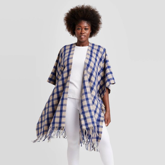 Women's Long Plaid Ruana Kimono Jacket - A New Day™ Brown One Size | Target