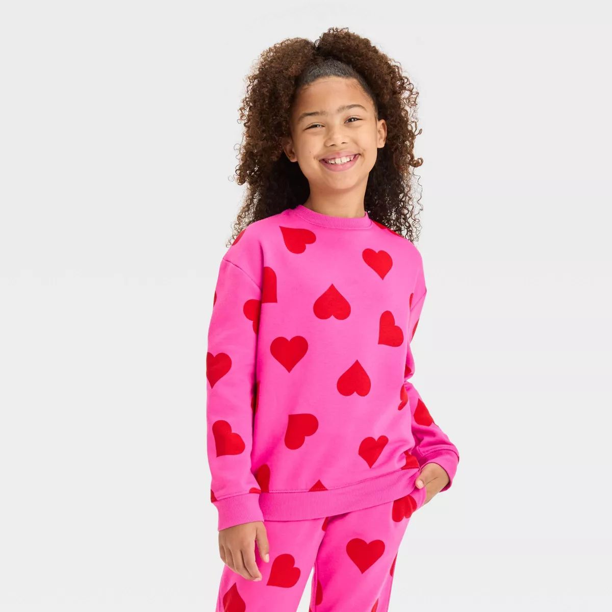 Kids' 'Heart' Fleece Pullover Crew Sweatshirt - Cat & Jack™ Pink | Target