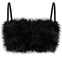 Vimoisa Women Faux Fur Tank Top Spaghetti Strap Crop Cami Top Tight Sleeveless Tube Top Vest | Amazon (US)