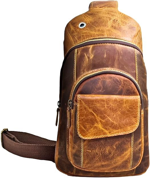 Handmade Buffalo Leather Travel Hiking Crossbody Chest Sling Multipurpose Shoulder Strap Backpack... | Amazon (US)