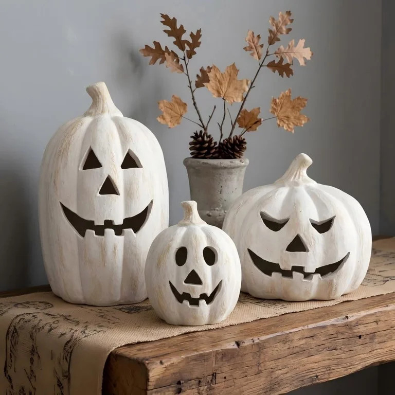 Halloween Decor - Fall Decorations for Home - 5.9" White Handmade Terracotta Jack-O-Lantern Pumpk... | Walmart (US)