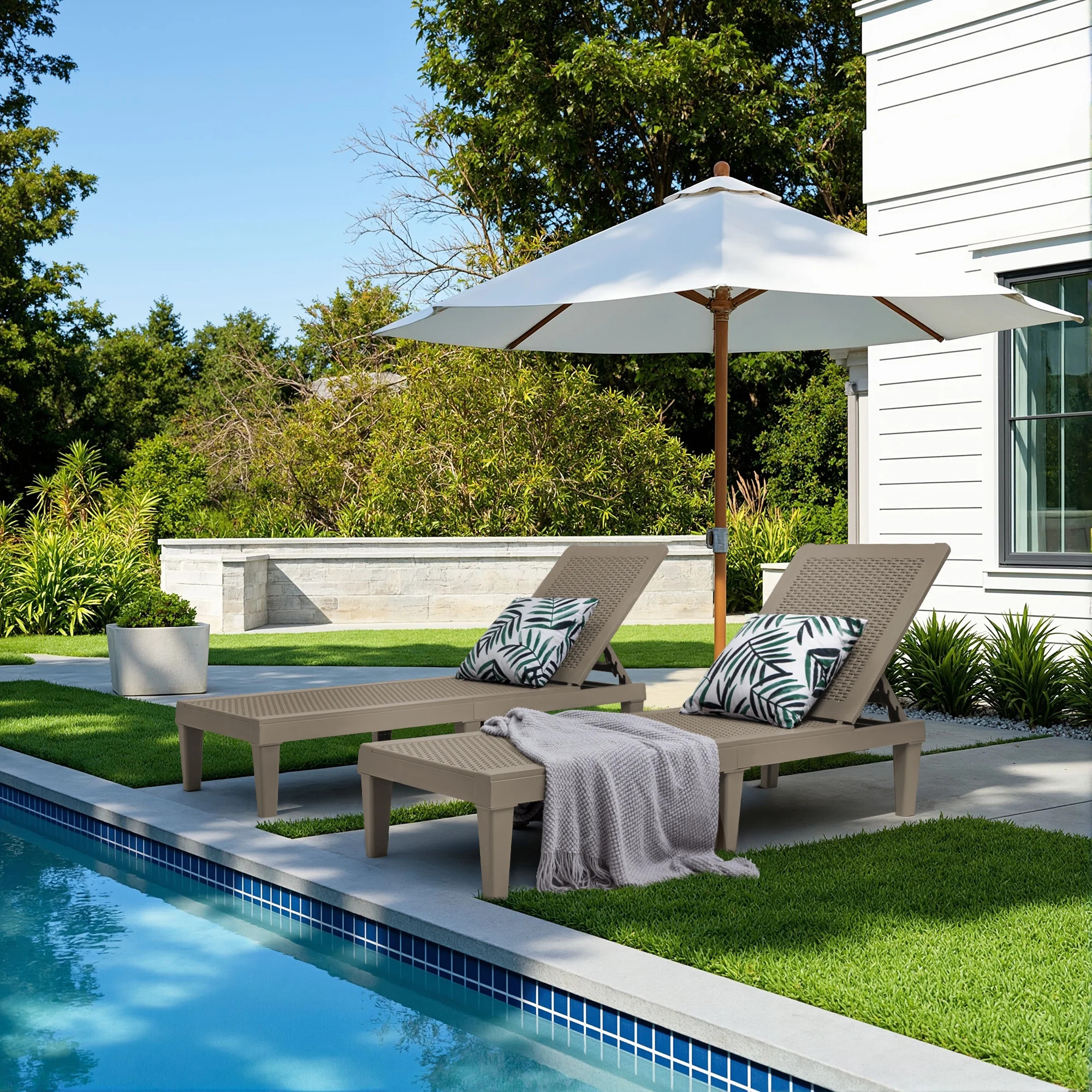 Devoko Set of 2 Outdoor Patio Chaise Lounge Chairs, Rattan Style, Multi-angle Adjustable Back, Li... | Walmart (US)