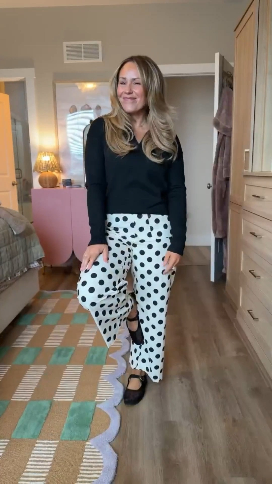 The perfect pants for re-entering society after the holidays. Polished but forgiving. 


polka dot pants, pattern pants, casual cute outfit, trendy outfit, women’s fashion, mom style, petite friendly 

#LTKSeasonal #LTKootd