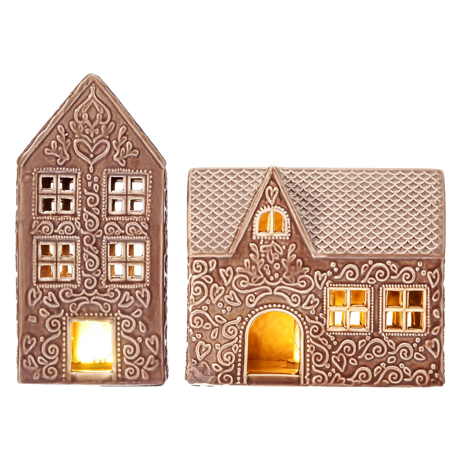 WDS WONDROUS Ceramic Christmas Gingerbread House Decor, Set of 2 Light Up Gingerbread Houses with... | Amazon (US)