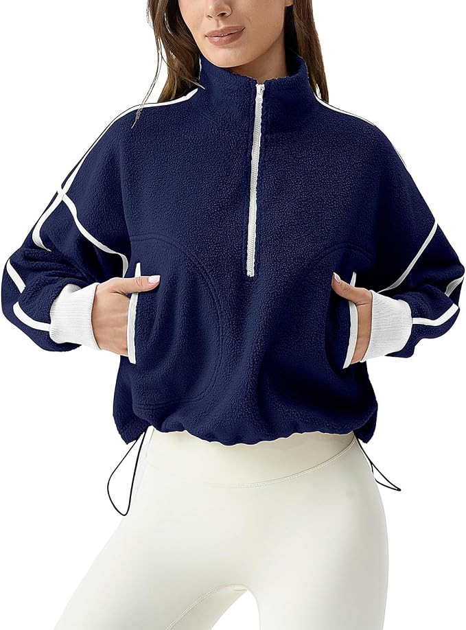 QINSEN Women's Half Zip Fleece Short Pullover Sweatshirt Winter Long Sleeve Cozy Sherpa Sweater T... | Amazon (US)