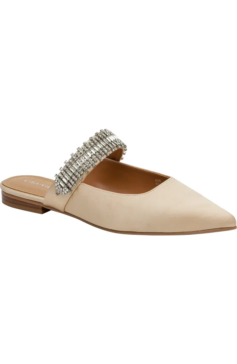 Move Crystal Embellished Pointed Toe Satin Flat (Women) | Nordstrom Rack
