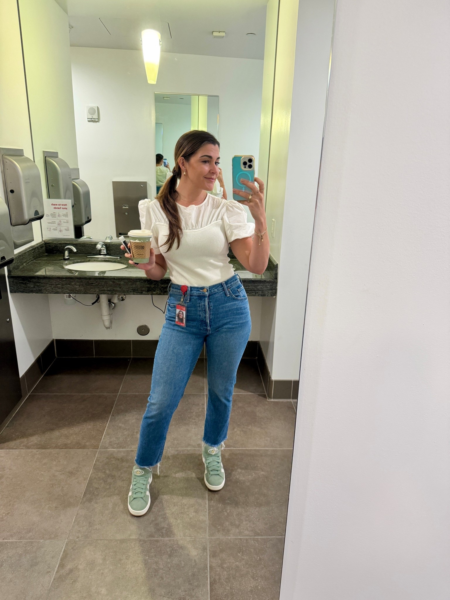 office casual 

mother denim adidas campus petal and pup puff sleeve — linked similar 