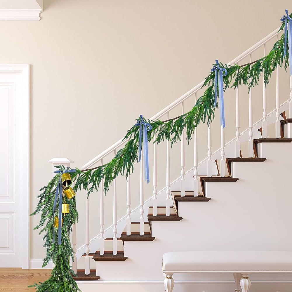 4 Pcs Christmas Garlands Norfolk Pine Garland Artificial Faux Greenery Garland for Holiday Indoor... | Amazon (US)