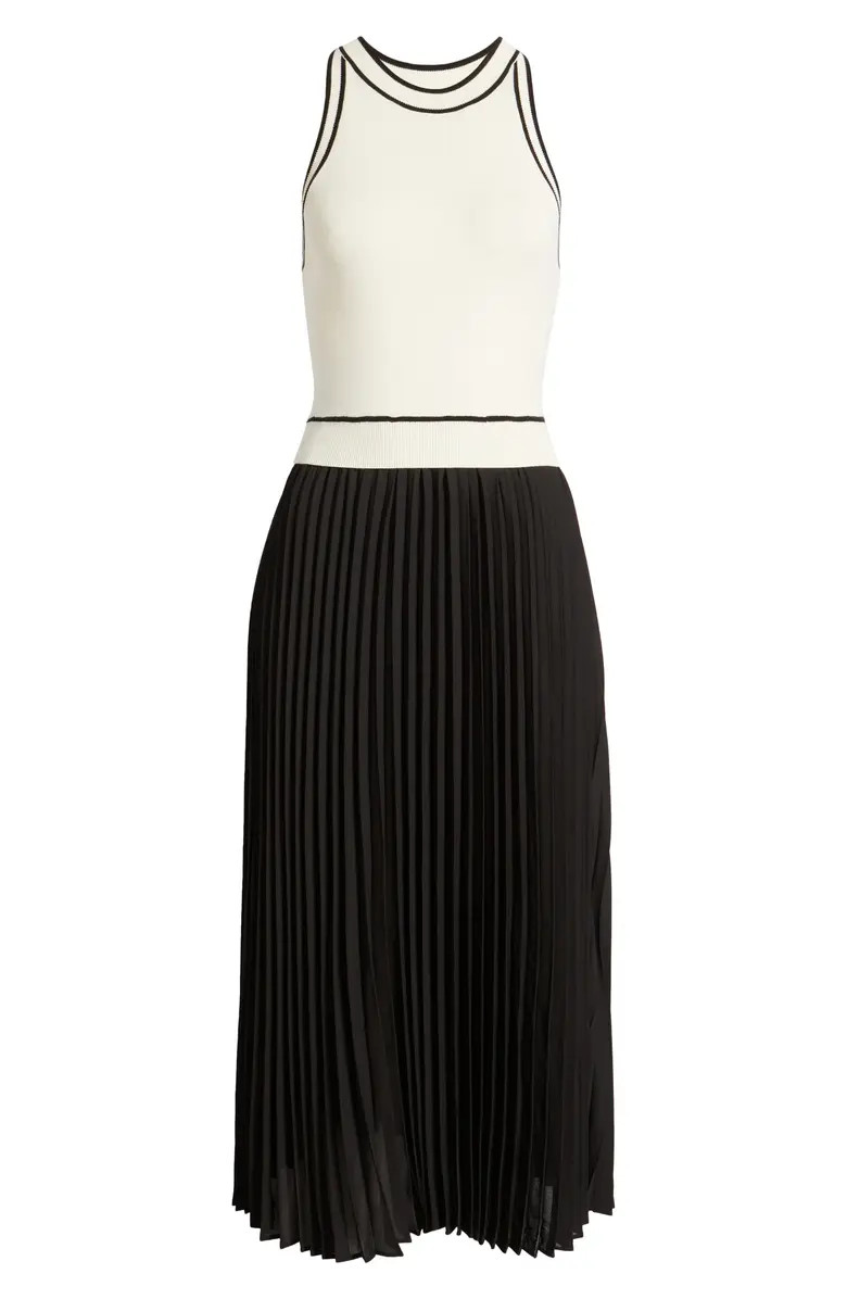 ZOE AND CLAIRE Pleated Skirt Mixed Media Midi Dress | Nordstrom | Nordstrom