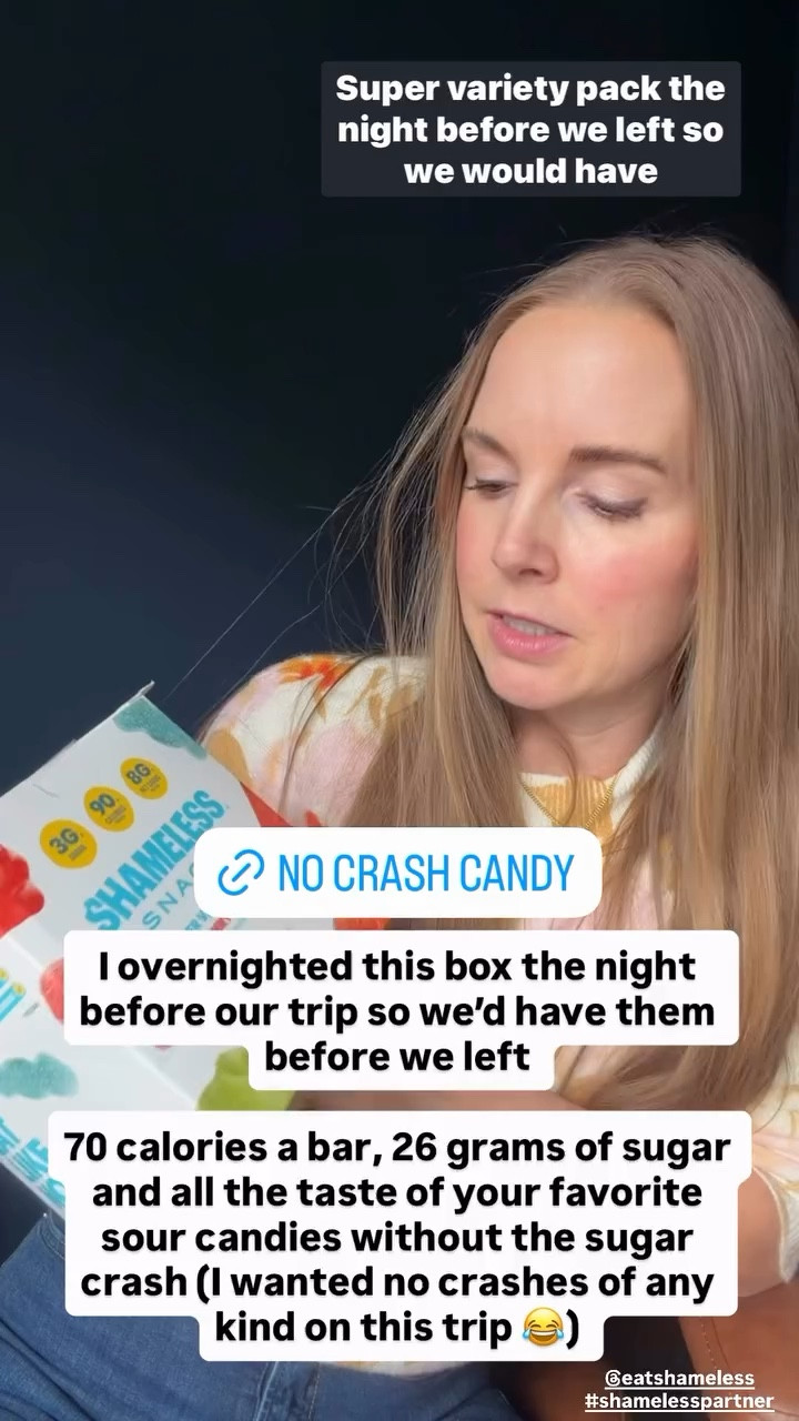 @eatshameless #shamelesspartner

I ordered the super variety pack before we left so we would be stocked with our faves! It’s like your favorite candy, but without the sugar crash. 
Code: JANSSENBR20

#LTKTravel #LTKfoodie