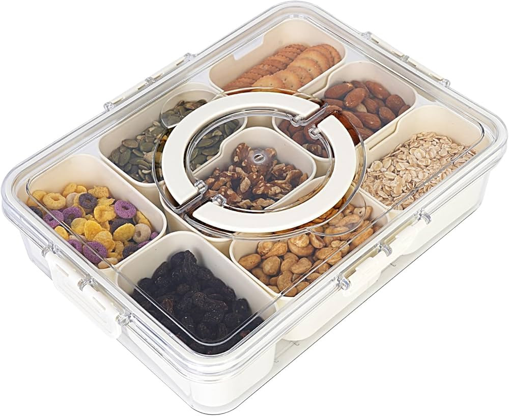 Snackle Box Container, Divided Serving Tray with Lid and Handle - Clear Snack Box Charcuterie Org... | Amazon (US)