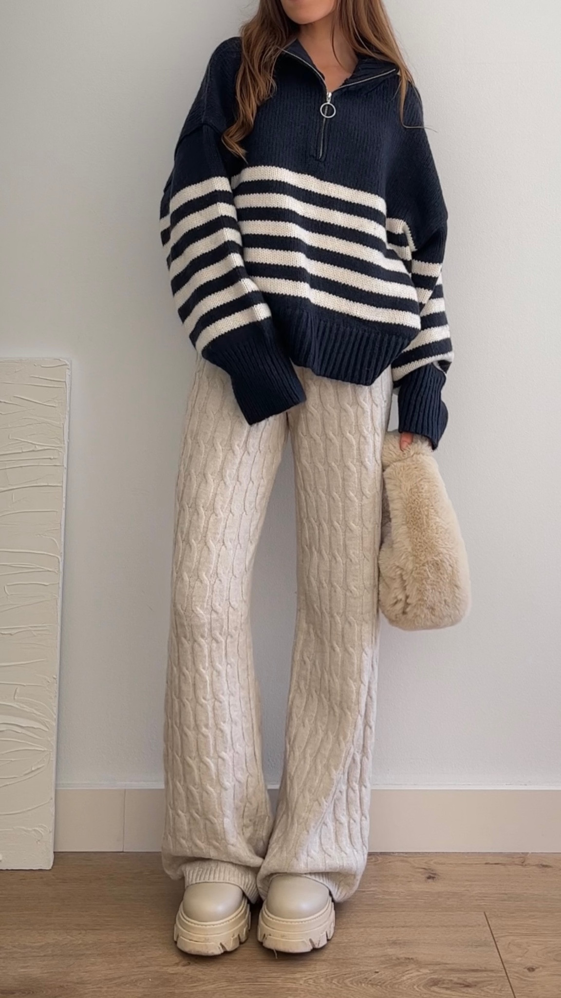 Striped sweater and cable knit pants, comfy outfit 🤍

#LTKfindsunder50 #LTKstyletip #LTKSeasonal