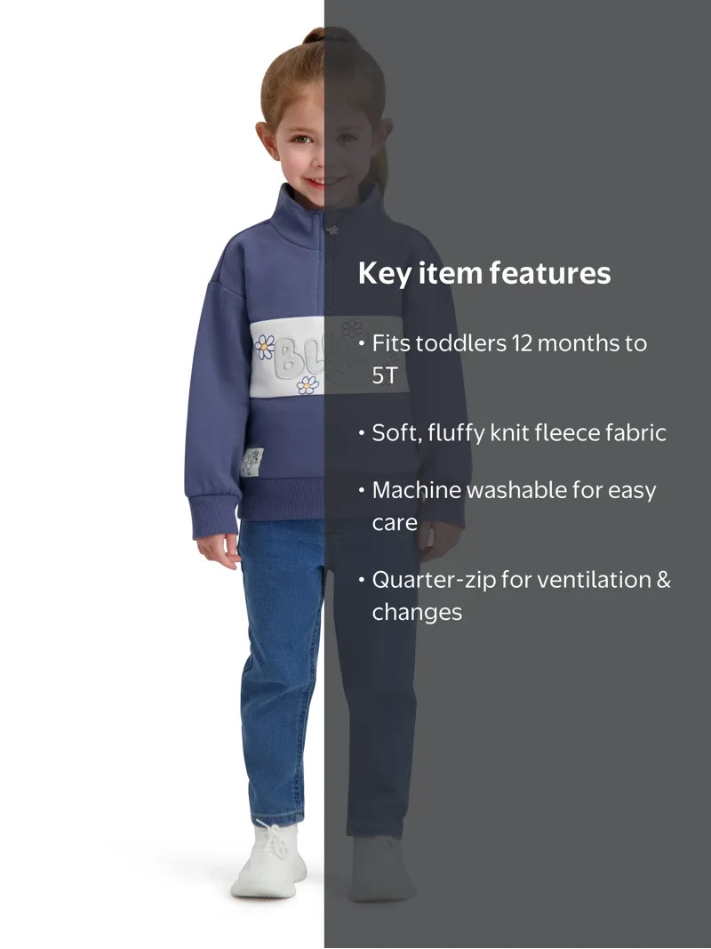 Bluey Toddler Girls Quarter Zip Top, Sizes 12 Months - 5T | Walmart (US)