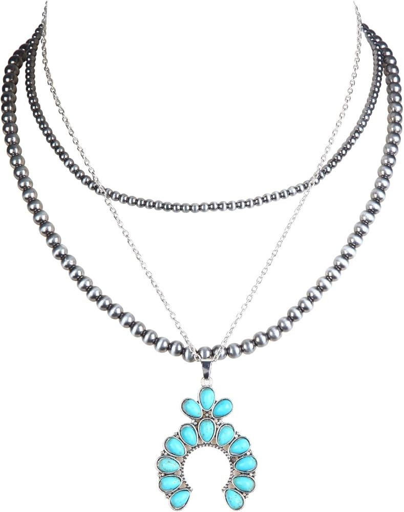 Western Jewelry Navajo Pearl Necklace for Women Handmade Long Boho Turquoise Pearls Layered Neckl... | Amazon (US)