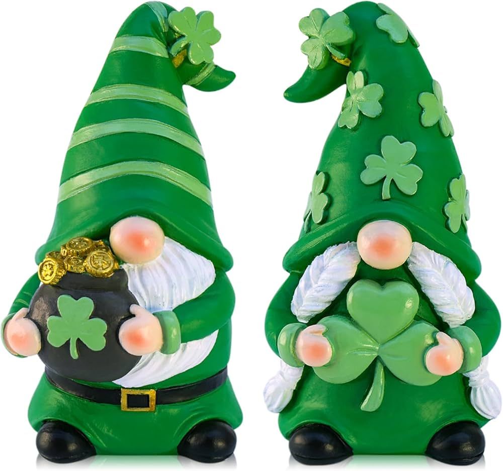 KnomeKo St Patricks Day Gnomes Resin Decor Standing Figurine for Spring Irish Green Gnome Elf Sca... | Amazon (US)