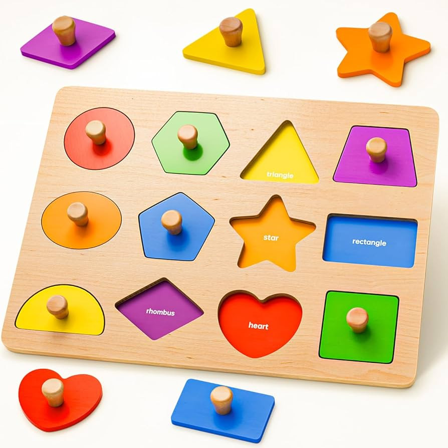 Wooden Shape Peg Puzzles for Toddlers 1 2 3 Year Old Boys Girls Gifts: Shape Sorter & Color Match... | Amazon (US)
