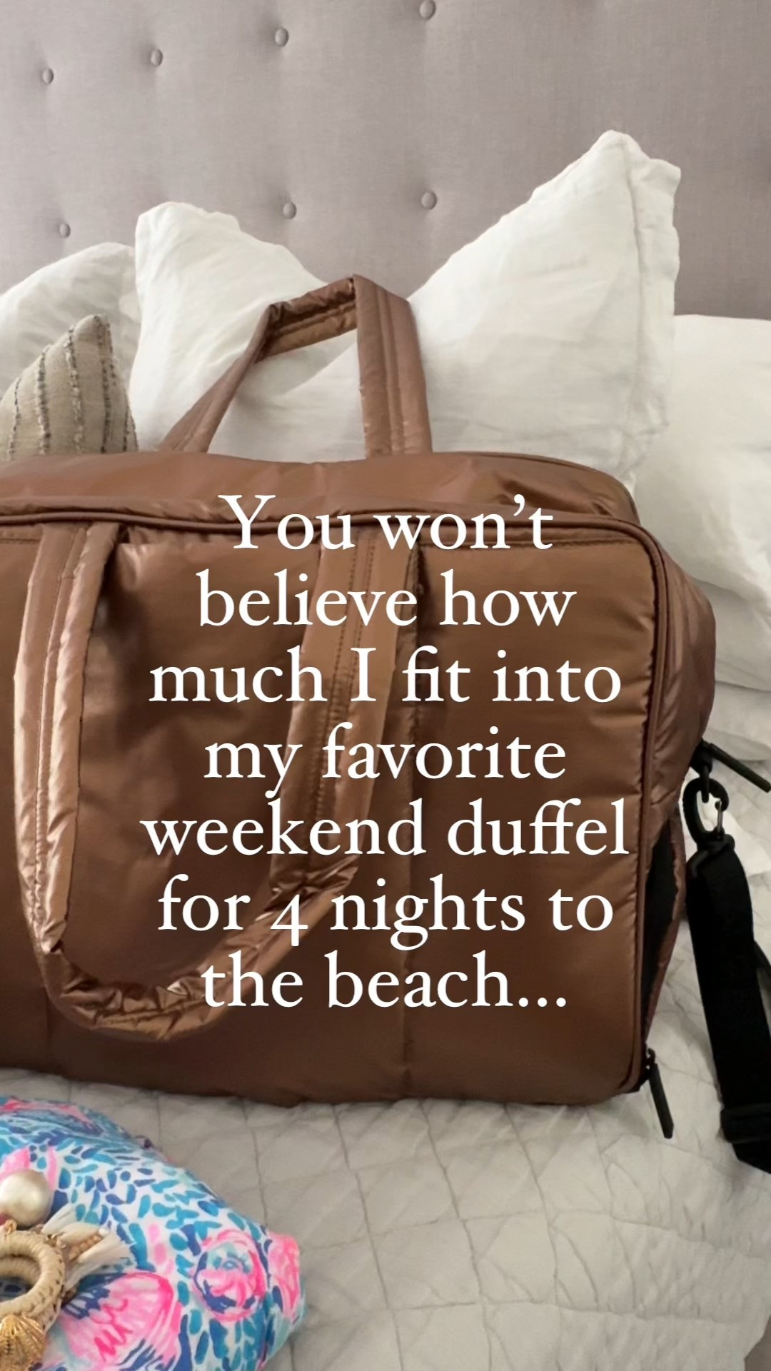 Its padded and compact and the amount I’m able to fit in my favorite weekend duffel is wild! I actually filmed this before a beach trip back in June, but when I saw that it was 50% off (yes, 50!) today, I knew the need to dig it out of the archives quickly was imperative. 

This is the large which is small enough for a carry-on, but I typically take my standard duffel size on flights since that one counts as a personal item. Both have all the same features and the pass-through trolley to ride perfectly atop your suitcase.

Our whole family has this duffel in multiple colors and sizes 😜 

🖊️ Say BAG below for a DM with both duffel sizes! 

Travel tips
Luggage
Weekend trip
Roadtrip 
Road trip
Beach trip
Travel bag

#LTKFamily #LTKTravel #LTKSaleAlert