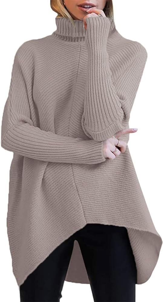 ANRABESS Womens Oversized Turtleneck Batwing Long Sleeve Casual Cozy Baggy Knit Pullover Tunic Sw... | Amazon (US)