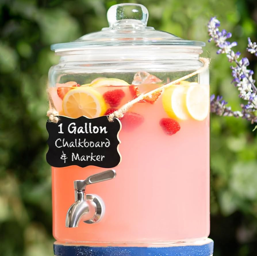 1 Gallon Beverage Dispenser with Stainless Steel Spigot + Marker & Chalkboard 100% Leakproof Glas... | Amazon (US)