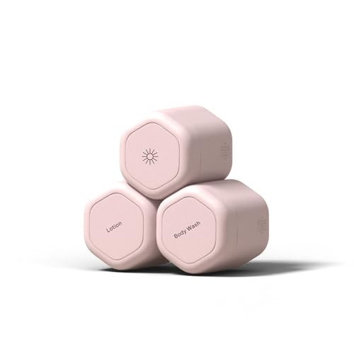 Cadence Travel Containers - Body Care Capsule Set - Magnetic Containers with Lids,Carry On Travel Essentials for Women/Men - 3 Flex Mediums (1.32oz) - Body Wash, Lotion & Sun Icon Labels - Petal | Amazon (US)