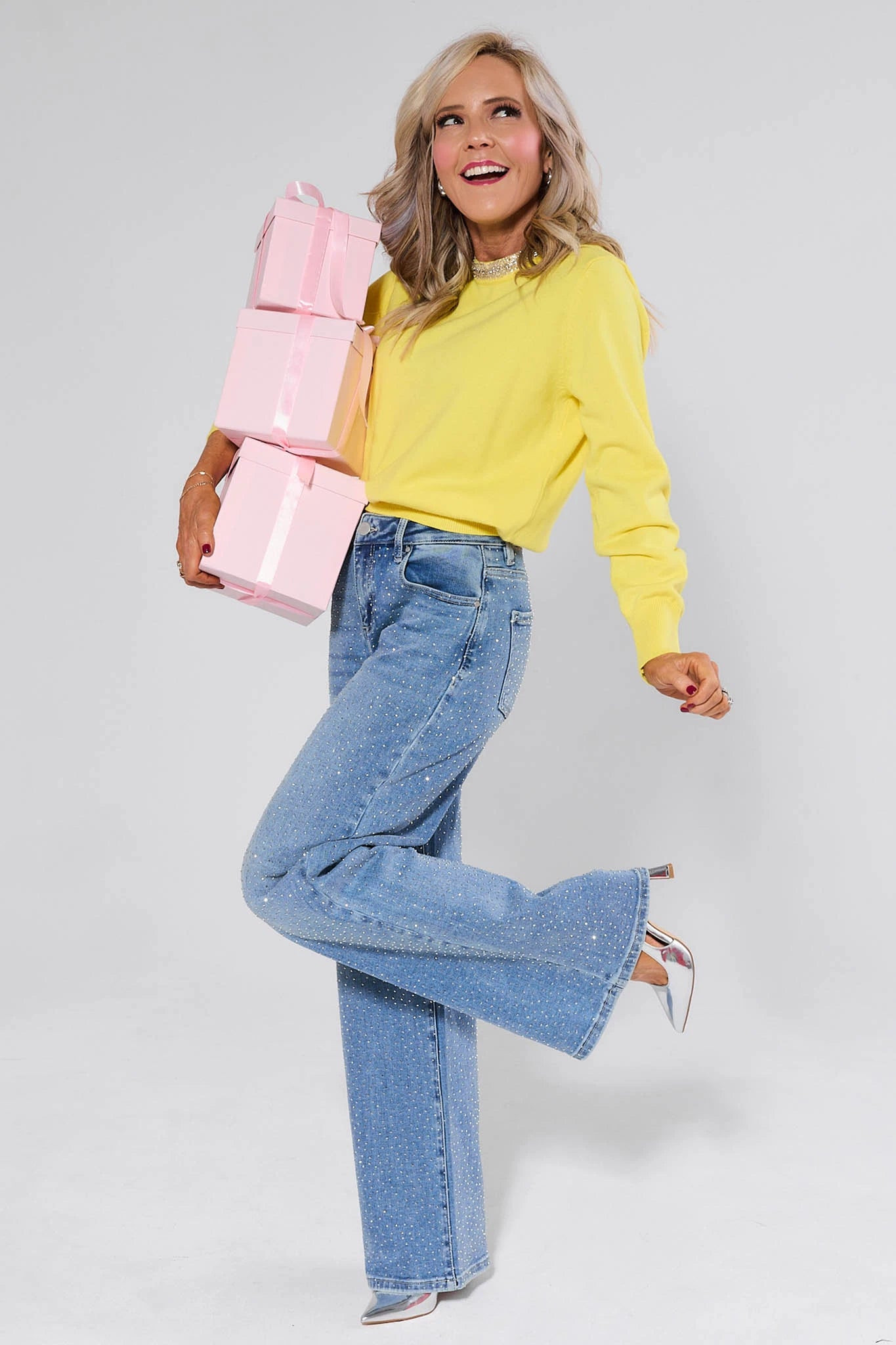 Victoria Yellow Embellished Sweater | Avara