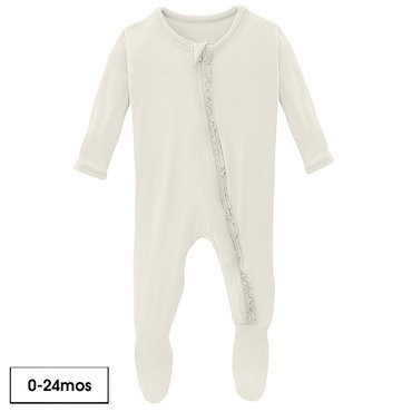 Solid Muffin Ruffle Footie with Zipper in Natural | KicKee Pants