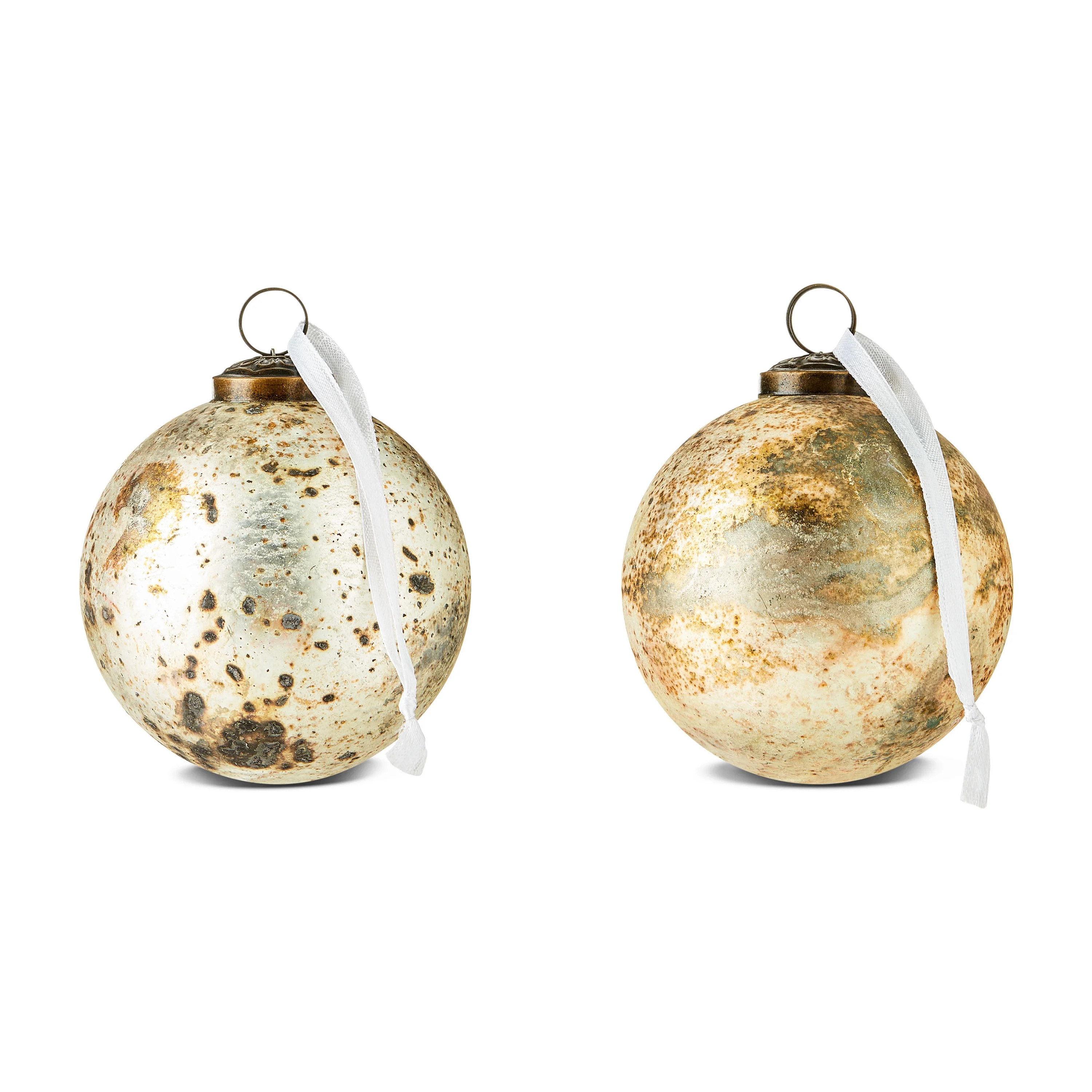 2 Count Gold Glass Ball Christmas Ornaments with Antique Finish, 4", by Holiday Time | Walmart (US)