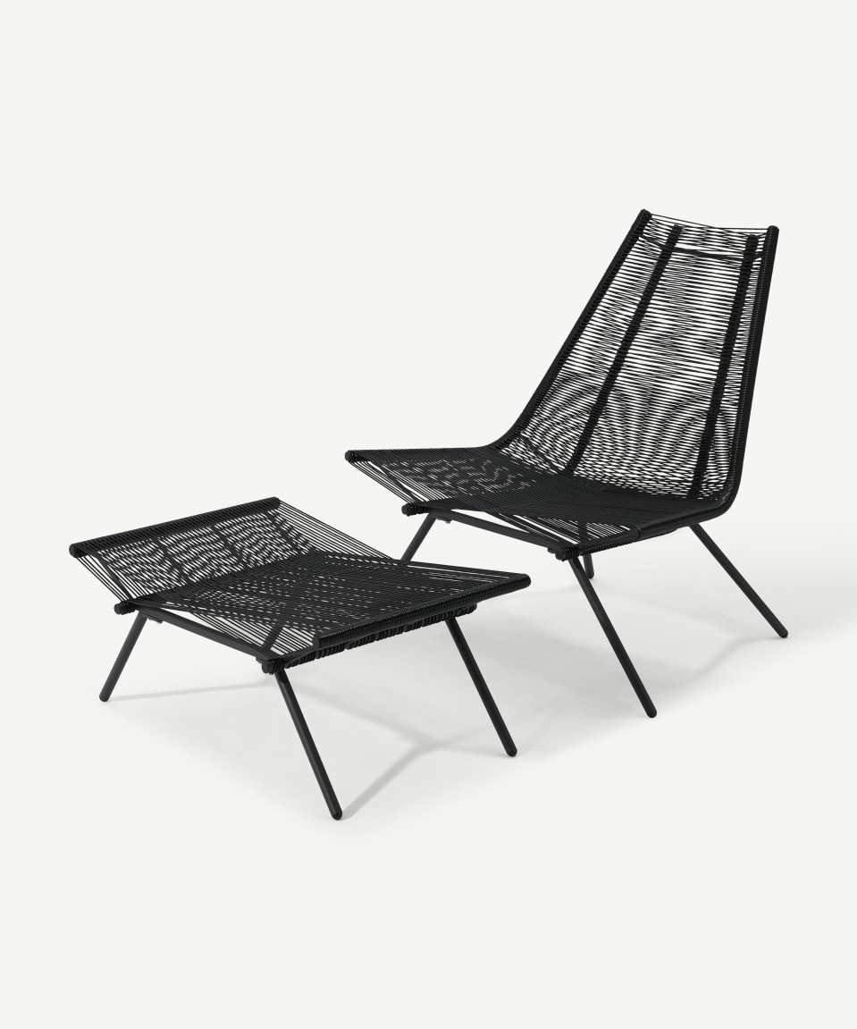Hedy Garden Chair & Footstool Set, Black | Made.com UK