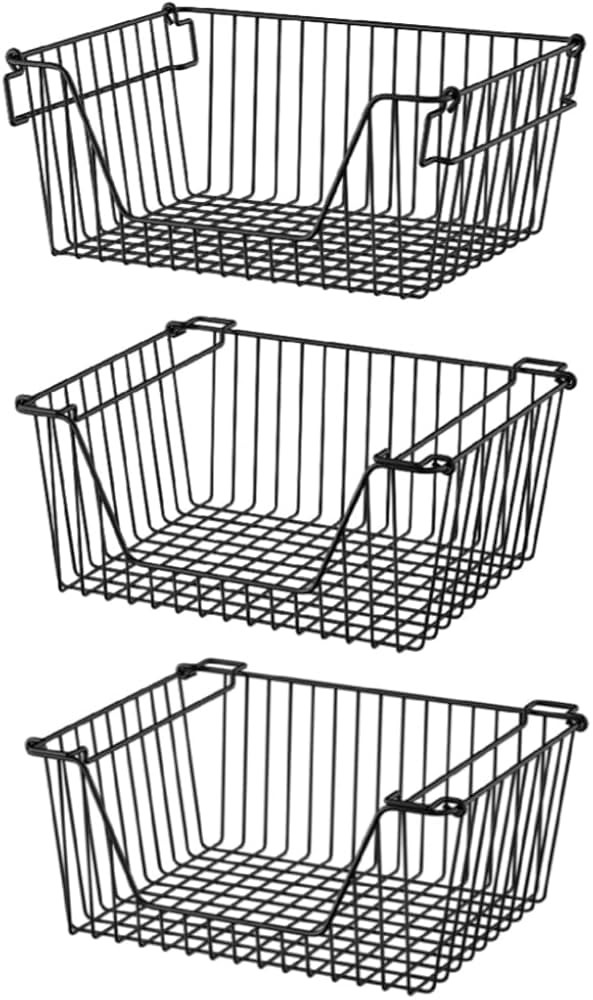 Slideep Wire Storage Baskets, Freezer Baskets Farmhouse Stackable Organizer Storage Bins Large Or... | Amazon (US)