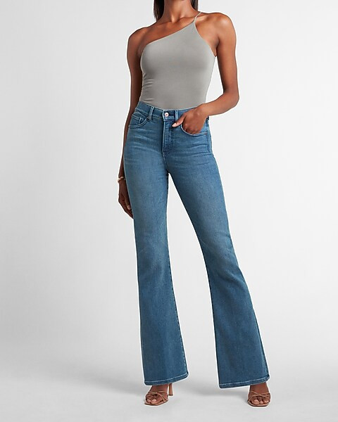High Waisted Medium Wash Flare Jeans | Express
