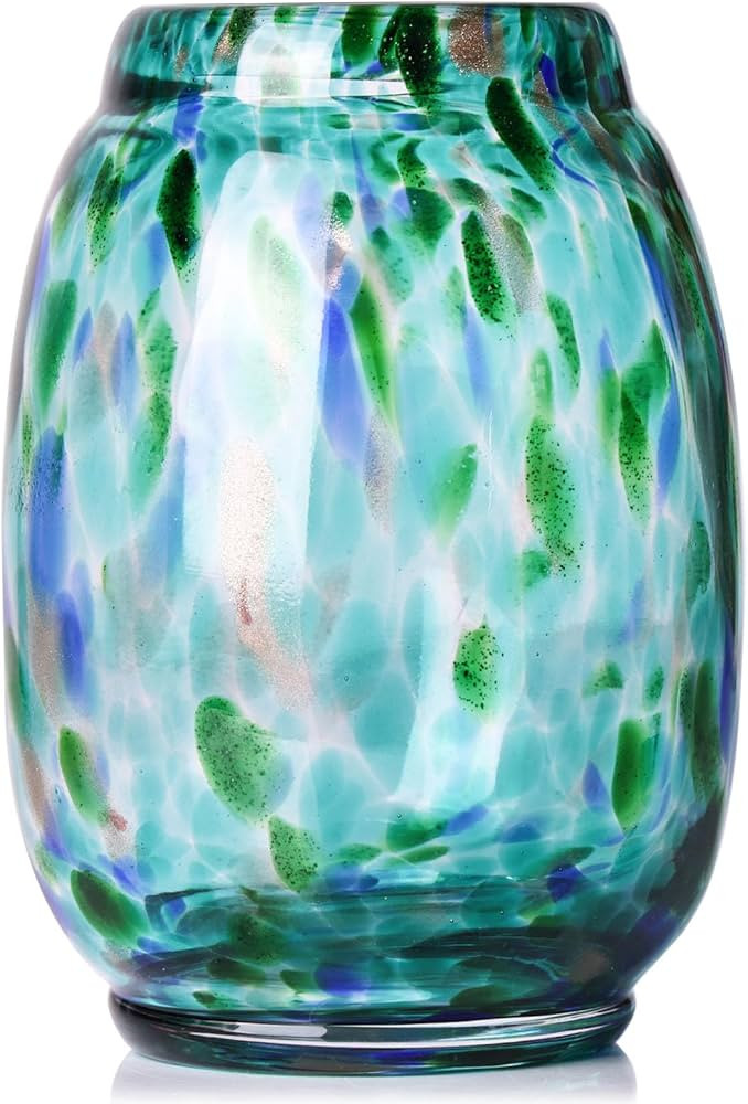 XMGZQ 7.6" H Teal Glass Vases for Flowers,Dark Teal Vase Home Decor,Colored Glass Vases for Cente... | Amazon (US)