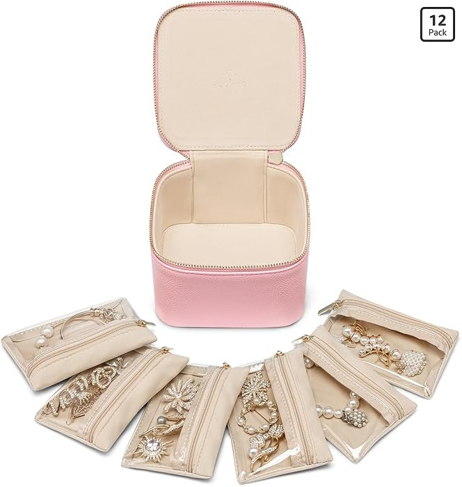 Vlando Travel Jewelry Box for Women,Faux Leather Jewelry Case with 6 Velvet Jewelry Zipper Pocket... | Amazon (US)