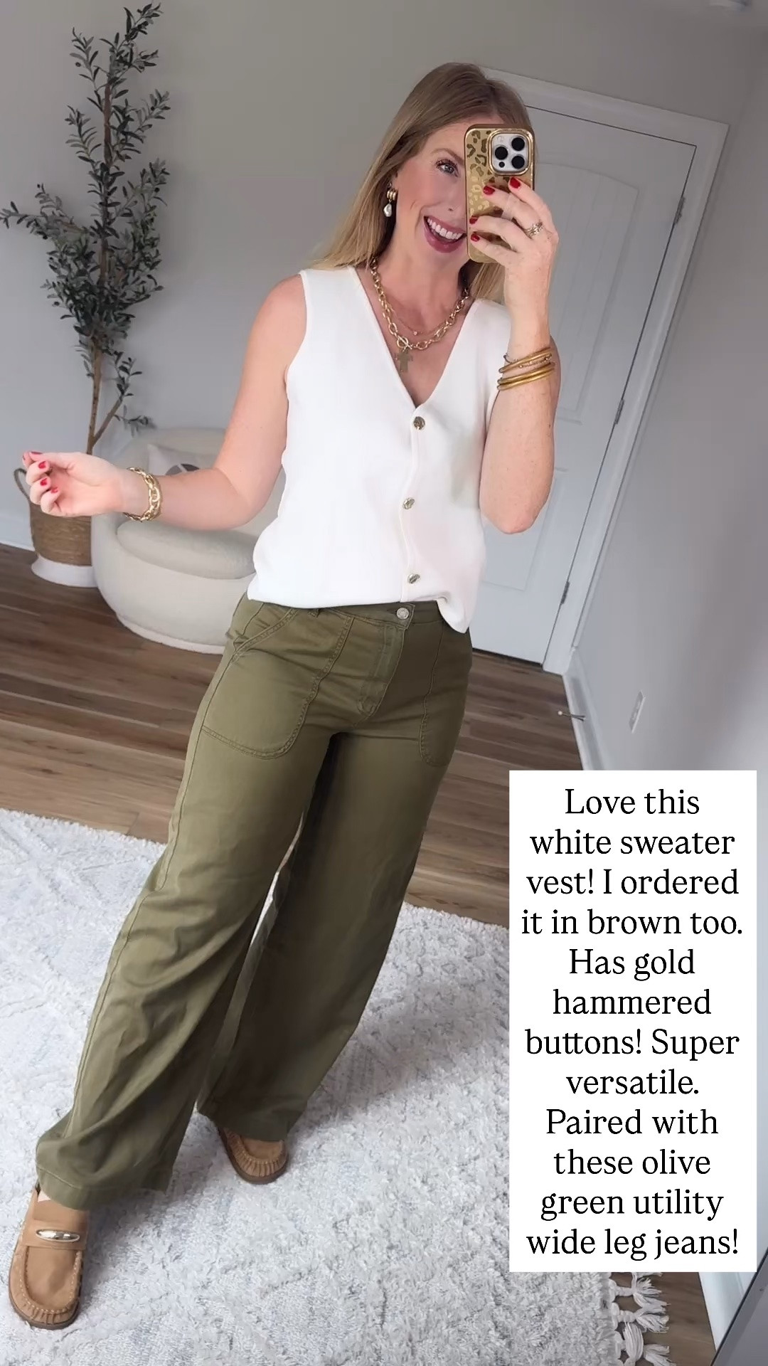 Walmart try on, sweater vest, olive green jeans

#LTKootd