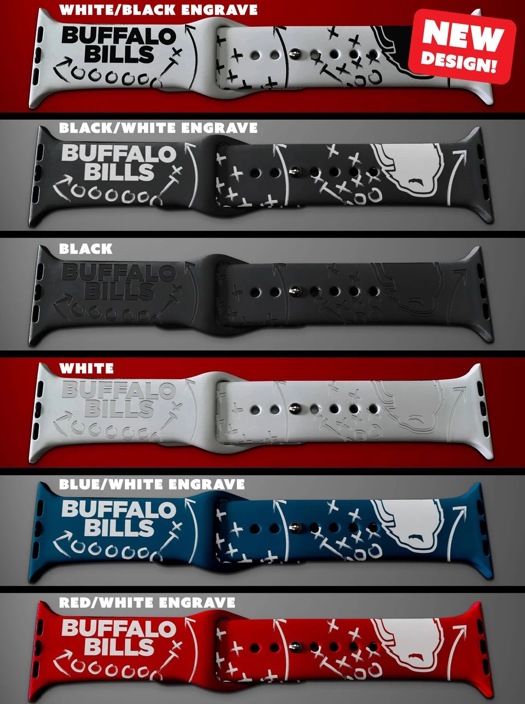Football themed engraved Silicone Watch Band - Buffalo Bills | Etsy (US)