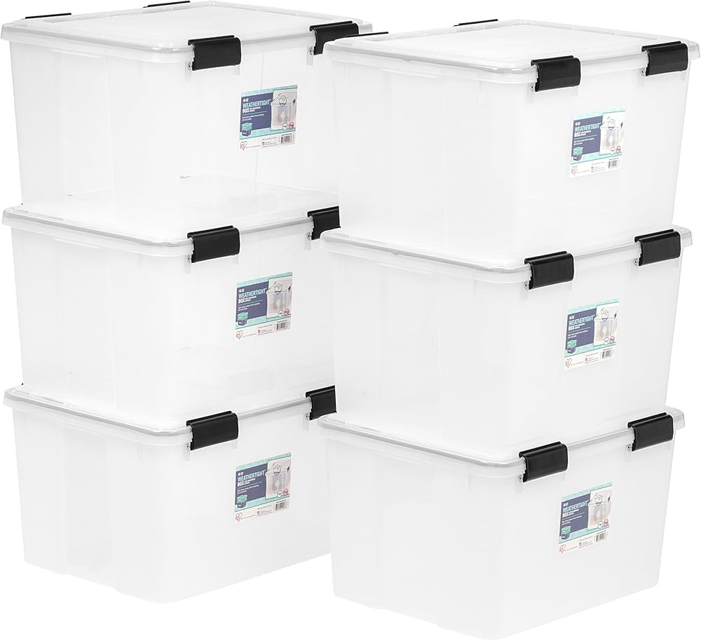 IRIS USA 6Pack 46.6qt WEATHERPRO Airtight Plastic Storage Bin with Lid and Seal and 4 Secure Latc... | Amazon (US)