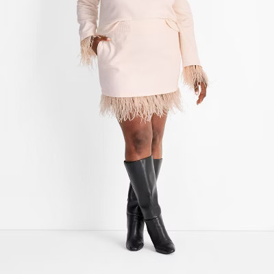 Women's High-Rise Feather Trim Mini Skirt - Future Collective Light Pink 4X | Target